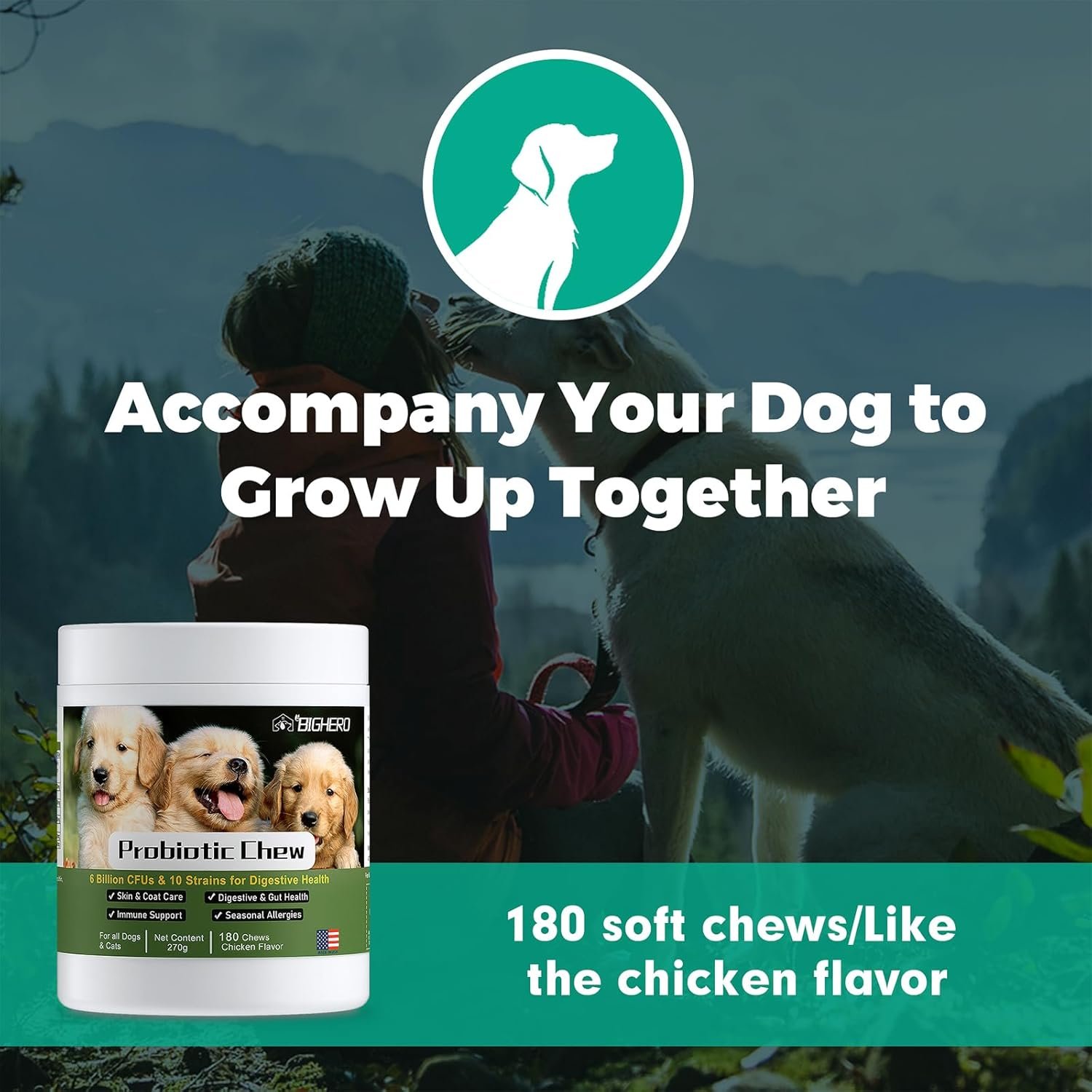 BIGHERO Probiotics for Dogs - Dog Probiotics with Prebiotics and Digestive Enzymes, Support Gut Health, Digestive & Immune Health, Dog Supplement for Diarrhea & Seasonal Allergies-180 Chicken Flavor - Image 3