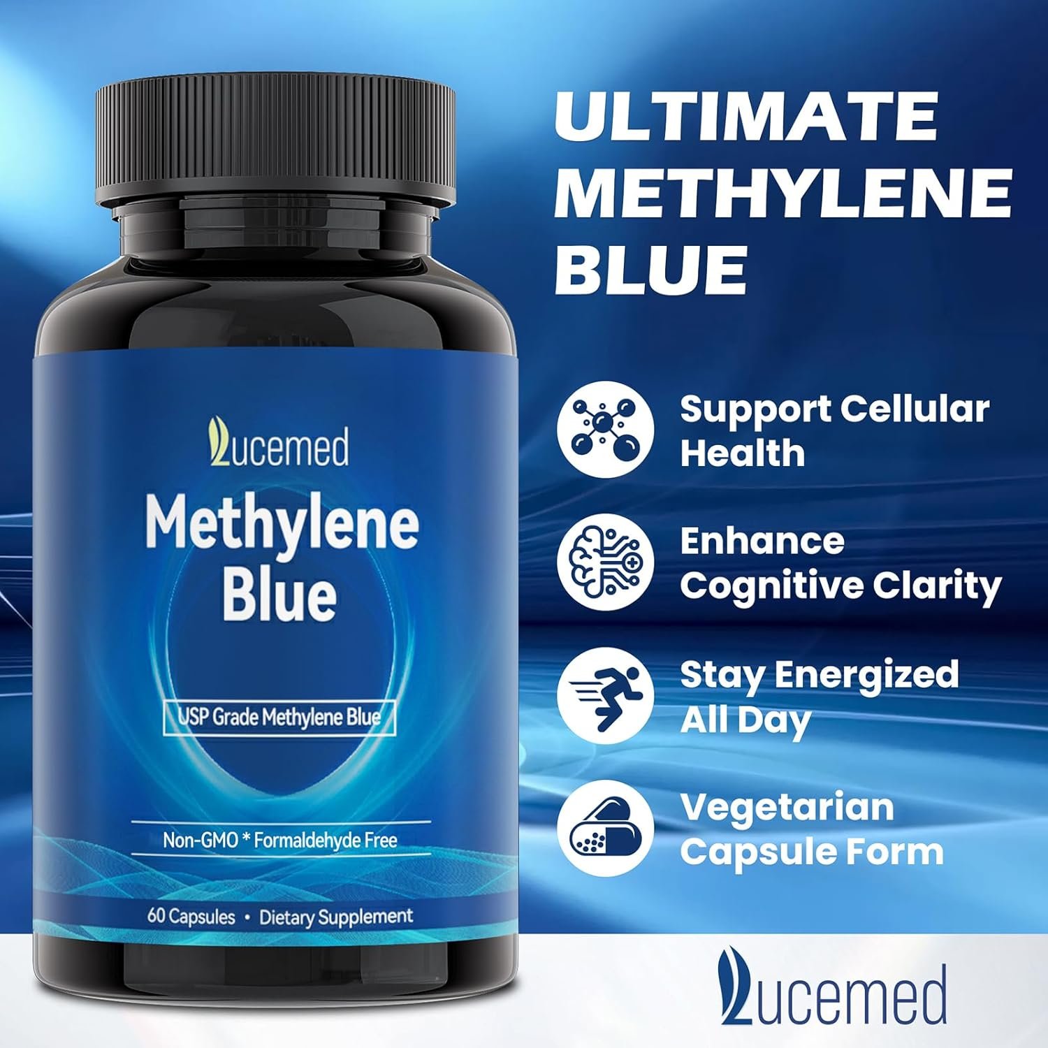 Methylene Blue Capsules, 99.99% Purity USP Pharmaceutical Grade Methylene Blue for Humans, Added Vitamin C Easter & Cocoa Powder, 60 Capsules - Image 2