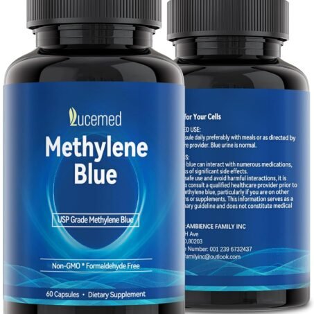 Methylene Blue Capsules, 99.99% Purity USP Pharmaceutical Grade Methylene Blue for Humans, Added Vitamin C Easter & Cocoa Powder, 60 Capsules