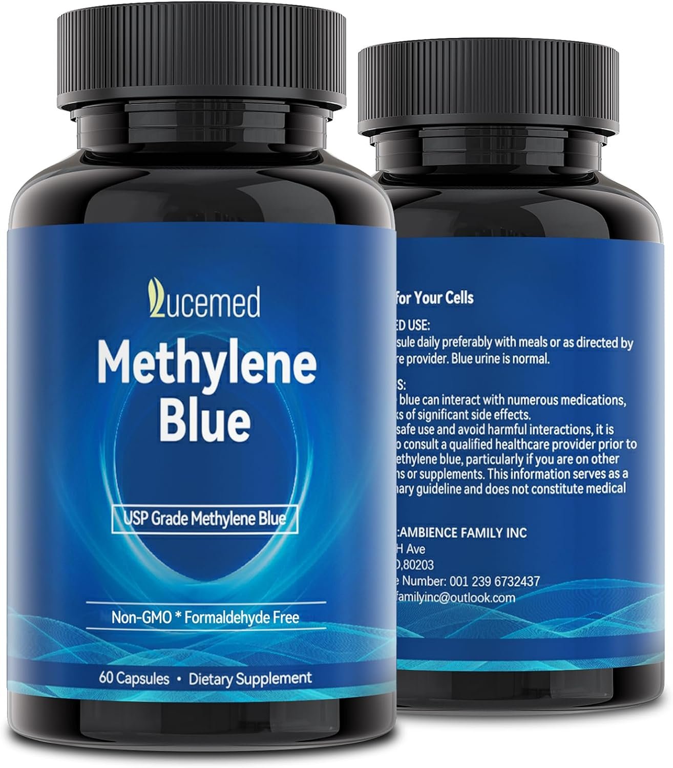 Methylene Blue Capsules, 99.99% Purity USP Pharmaceutical Grade Methylene Blue for Humans, Added Vitamin C Easter & Cocoa Powder, 60 Capsules